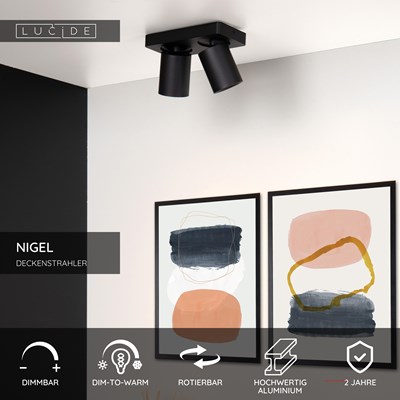 Lucide NIGEL - Deckenstrahler - LED Dim to warm - GU10 - 2x5W 2200K/3000K - Schwarz